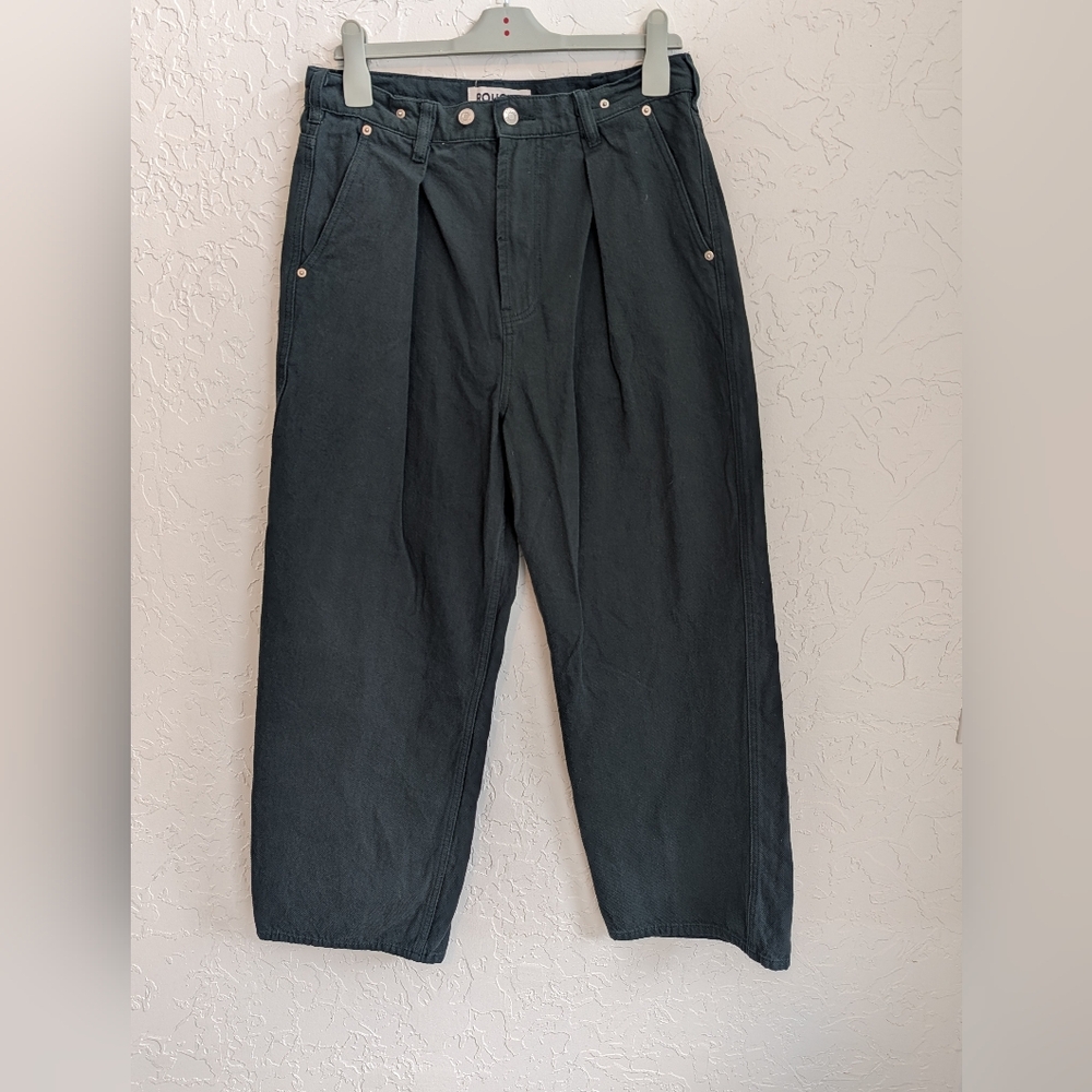 Roucha Diana High Rise Pleated Wide Leg Denim Trousers - Teal, size A? - Picture 3 of 7